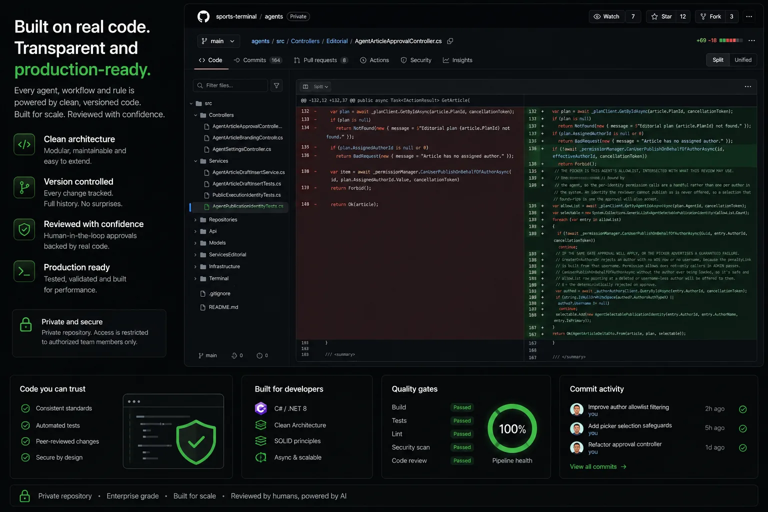 GitHub code review example for the Sports Terminal production AI agent system